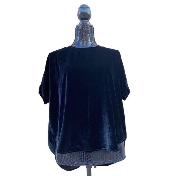 Madewell Black Velvet Boxy High Low Hem Short Sleeve Shirt NWT Small - Picture 1 of 4